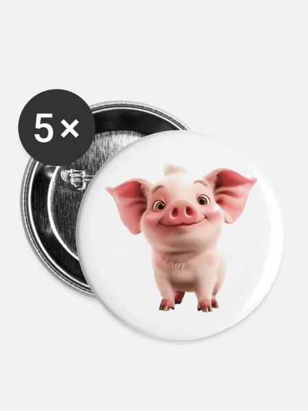 Kleines süßes Ferkel - Buttons groß 56 mm (5er Pack) - Weiß