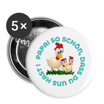 VATERTAG HÜHNER FAMILIE WERTSCHÄTZUNG - Buttons groß 56 mm (5er Pack) - Weiß - Vorne