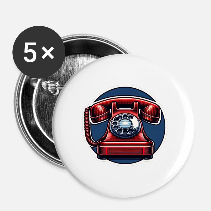 Red wired telephone vintage retro - Buttons large 2.2''/56 mm (5-pack) - white