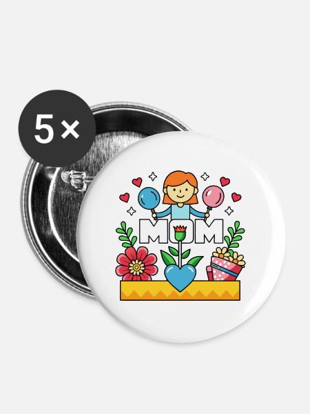 MOM Blühende Mutterliebe Cartoon - Buttons groß 56 mm (5er Pack) - Weiß