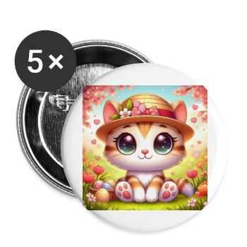 Cute kitten in spring with flower hat - Buttons large 2.2''/56 mm (5-pack) - white - Front