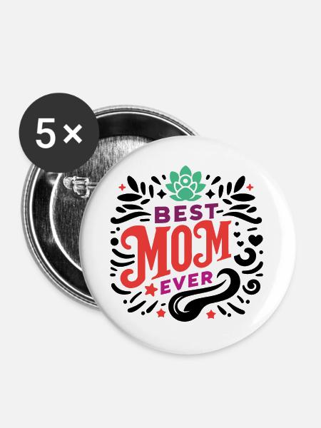 Beste Mutter aller Zeiten - Buttons groß 56 mm (5er Pack) - Weiß