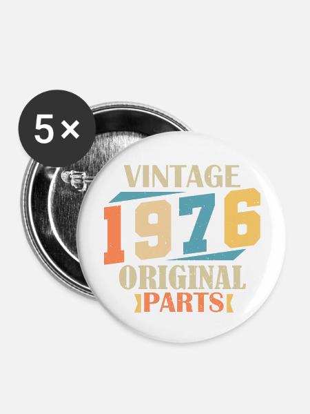 Monat 1976. 1976 Geburtstagsgeschenk. 48 Jahre alt Birt - Buttons groß 56 mm (5er Pack) - Weiß