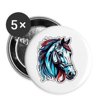 Poney / Cheval / Animal / Équitation / Crinière - Lot de 5 grands badges (56 mm) - blanc - Devant