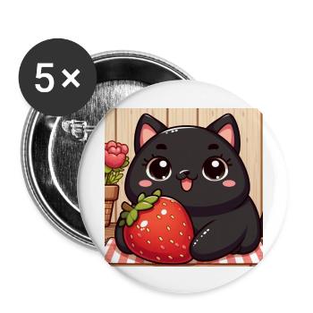 Sweet Kitty Black à la fraise et à la fleur - Lot de 5 grands badges (56 mm) - blanc - Devant