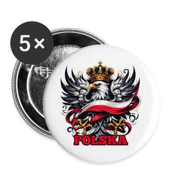 Polen Polska polnisch Flagge Fahne Geschenk - Buttons groß 56 mm (5er Pack) - Weiß - Vorne
