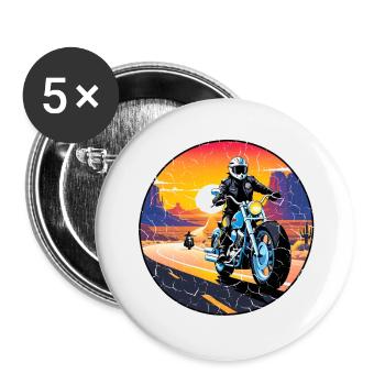 moto et couché de soleil, cadeau motard - Lot de 5 grands badges (56 mm) - blanc - Devant