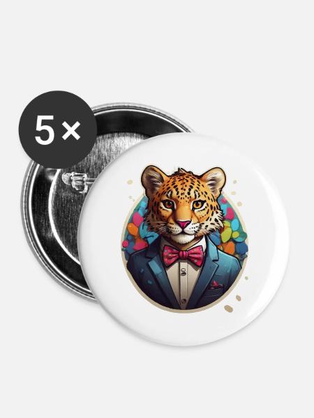 Lustiges Comic Tiger - Buttons groß 56 mm (5er Pack) - Weiß