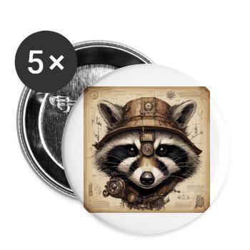 Plan / Sépia / Vintage / Rétro / raton laveur - Lot de 5 grands badges (56 mm) - blanc - Devant