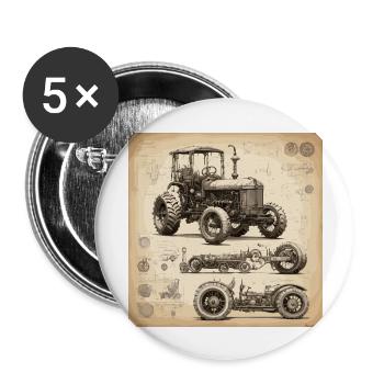 Blueprint / Sepia / Vintage / Retro / Tractor - Buttons large 2.2''/56 mm (5-pack) - white - Front
