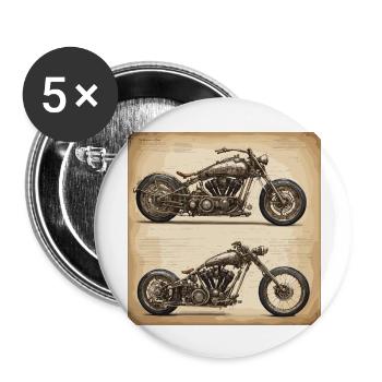 Blueprint / Sepia / Vintage / Retro / Motorcycle - Buttons large 2.2''/56 mm (5-pack) - white - Front