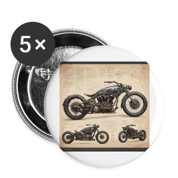 Blueprint / Sepia / Vintage / Retro / Motorcycle - Buttons large 2.2''/56 mm (5-pack) - white - Front