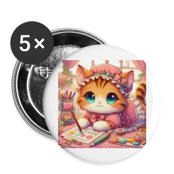 Kitten Artist - Buttons large 2.2''/56 mm (5-pack) - white - Front