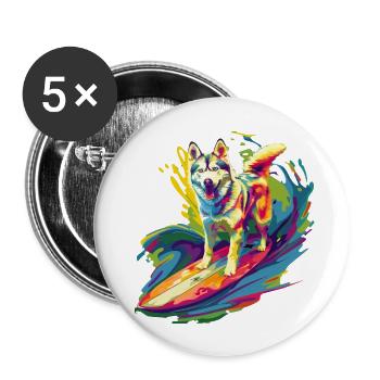 Surf Husky - Lot de 5 grands badges (56 mm) - blanc - Devant