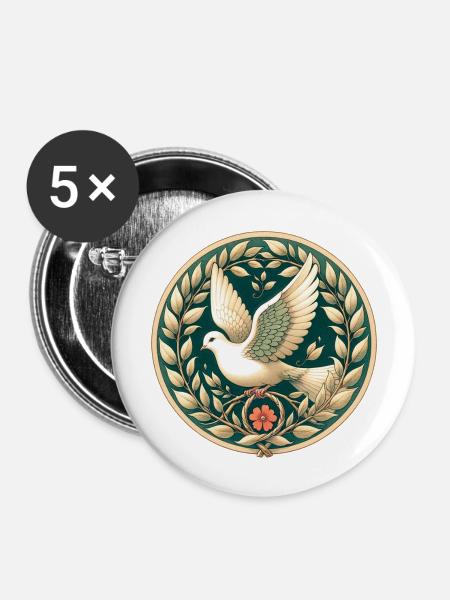 Friedens-Taube - Buttons groß 56 mm (5er Pack) - Weiß