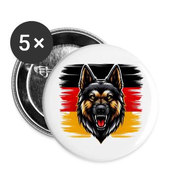 Stolzer Deutscher Schäferhund vor Deutschlandfahne - Buttons groß 56 mm (5er Pack) - Weiß - Vorne