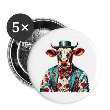 Clown Animal / Circus / Funny / Colorful / Show / Cow - Buttons large 2.2''/56 mm (5-pack) - white - Front