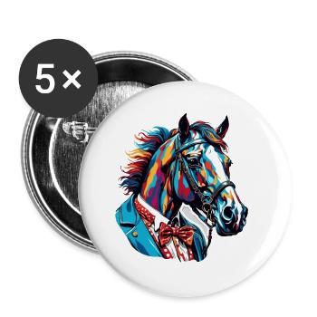 Clown Animal / Circus / Funny / Colorful / Show / Horse - Buttons large 2.2''/56 mm (5-pack) - white - Front