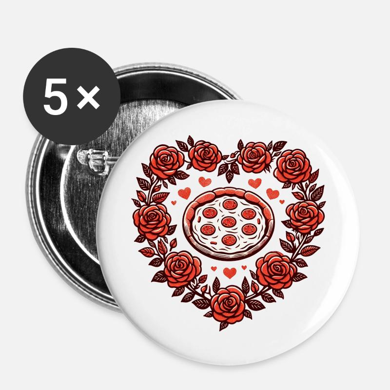 Pizza-Liebhaber - Buttons groß 56 mm (5er Pack) - Weiß