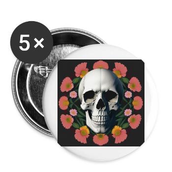 Flower-Skull - Buttons groß 56 mm (5er Pack) - Weiß - Vorne
