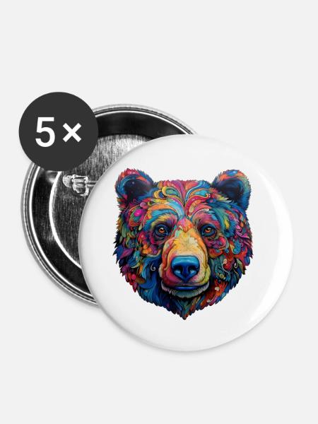 Bär psychedelisch - Buttons groß 56 mm (5er Pack) - Weiß