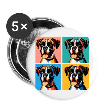 Pop Boxer Hund Porträt - Haustier Porträt - Buttons groß 56 mm (5er Pack) - Weiß - Vorne