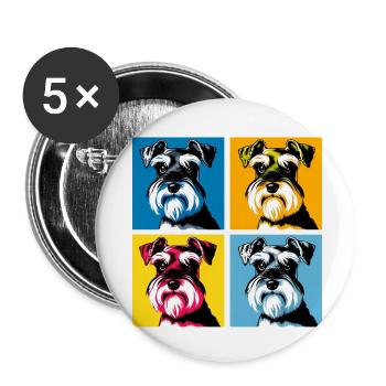 Pop Miniature Schnauzer Dog Portrait - Pet Portrai - Buttons large 2.2''/56 mm (5-pack) - white - Front