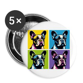 Pop French Bulldog Dog Portrait - Pet Portrait - Buttons large 2.2''/56 mm (5-pack) - white - Front