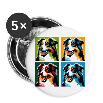 Portrait de chien de berger australien Pop - Lot de 5 grands badges (56 mm) - blanc - Devant