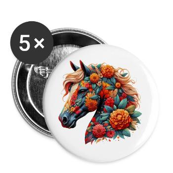 Horse decorated with flowers - Buttons large 2.2''/56 mm (5-pack) - white - Front