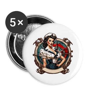 Matrosin / Pinup / Schiff / Boot / Anker / Lady - Buttons groß 56 mm (5er Pack) - Weiß - Vorne