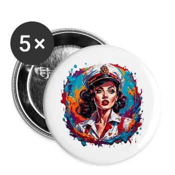 Matrosin / Pinup / Schiff / Boot / Anker / Lady - Buttons groß 56 mm (5er Pack) - Weiß - Vorne