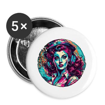Matrosin / Pinup / Schiff / Boot / Anker / Lady - Buttons groß 56 mm (5er Pack) - Weiß - Vorne