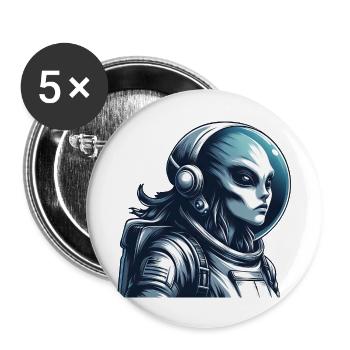 Alien Astronaut Weltraum Erkundung - Buttons groß 56 mm (5er Pack) - Weiß - Vorne