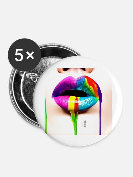 Rainbowkissmund 18 - Buttons groß 56 mm (5er Pack) - Weiß