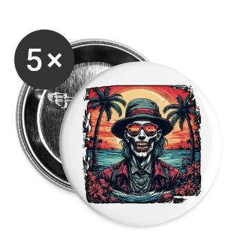 Zombie / Strand / Insel / Urlaub / Sommer / Sonne - Buttons groß 56 mm (5er Pack) - Weiß - Vorne