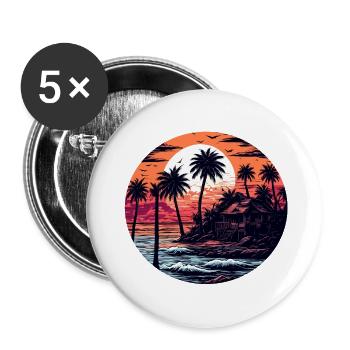 Beach / Island / Vacation / Summer / Sun / Sea - Buttons large 2.2''/56 mm (5-pack) - white - Front