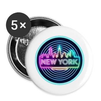 1980er Synthwave Neon New York - Retro-Neon-Vibes - Buttons groß 56 mm (5er Pack) - Weiß - Vorne