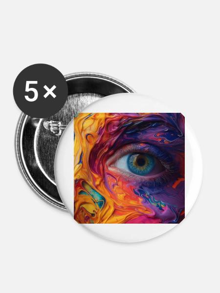 Farbenfrohes Auge - Buttons groß 56 mm (5er Pack) - Weiß