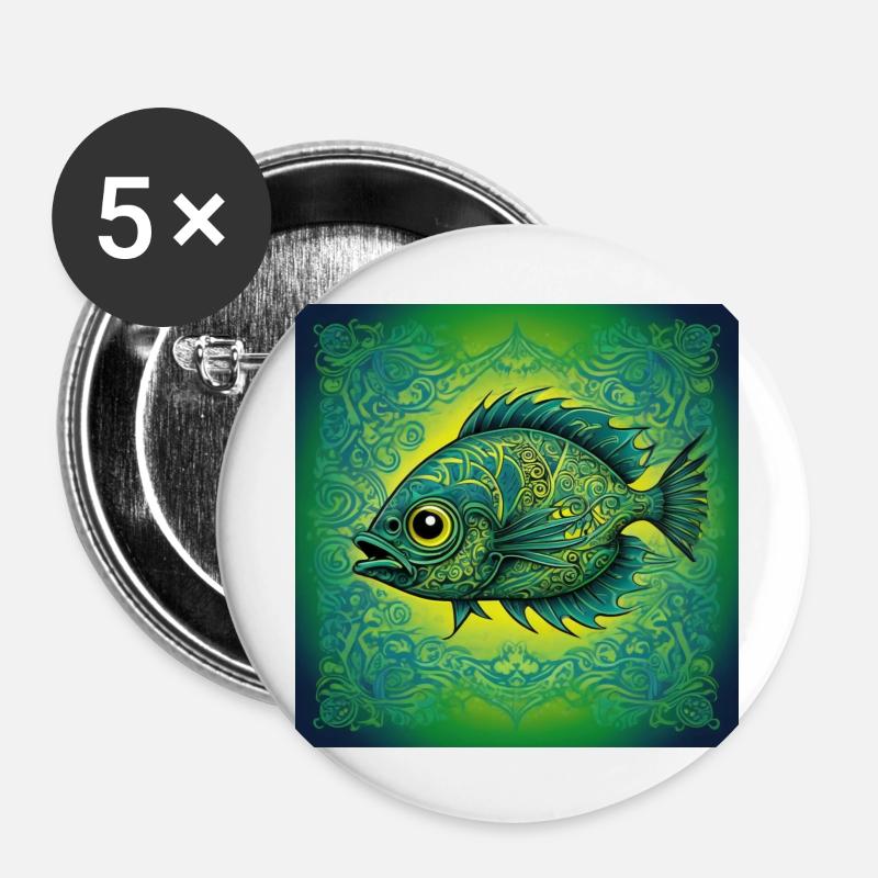 Einzigartiger Fisch - Buttons groß 56 mm (5er Pack) - Weiß