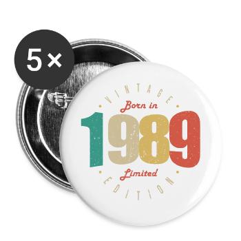 1989 Vintage Anniversaire Rétro Cadeau 1989 - Lot de 5 grands badges (56 mm) - blanc - Devant