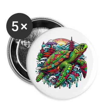 Japanische Schildkröte Japan Manga Comic - Buttons groß 56 mm (5er Pack) - Weiß - Vorne