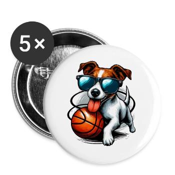 Jack Russell Terrier Basketball Sonnenbrille Gesch - Buttons groß 56 mm (5er Pack) - Weiß - Vorne