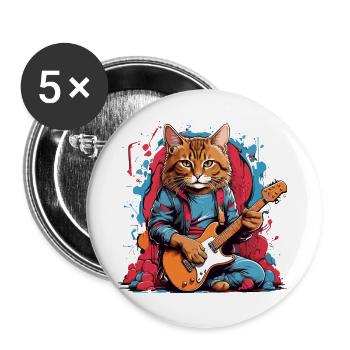 Katze mit Gitarre - Buttons groß 56 mm (5er Pack) - Weiß - Vorne