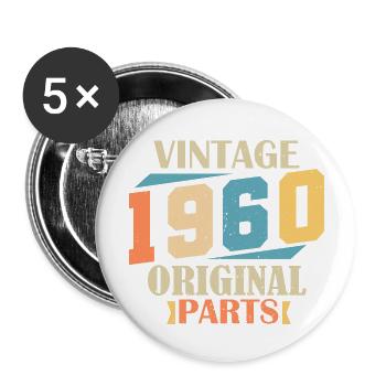 Mois 1960. Cadeau d'anniversaire 1960. 64 ans Birt - Lot de 5 grands badges (56 mm) - blanc - Devant