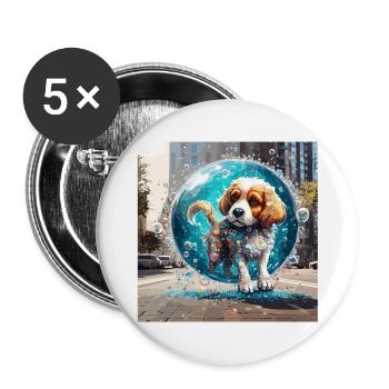 Animal dans bulle de savon / enfantin / mignon / chien - Lot de 5 grands badges (56 mm) - blanc - Devant