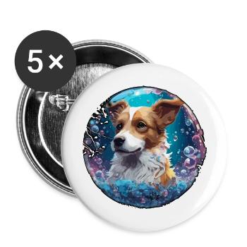 Animal dans bulle de savon / enfantin / mignon / chien - Lot de 5 grands badges (56 mm) - blanc - Devant