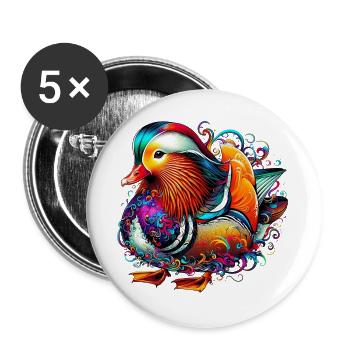 Canard mandarin - Lot de 5 grands badges (56 mm) - blanc - Devant