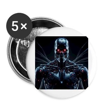 Cyborg mit roten Augen auf schwarzem Hintergrund - Buttons groß 56 mm (5er Pack) - Weiß - Vorne
