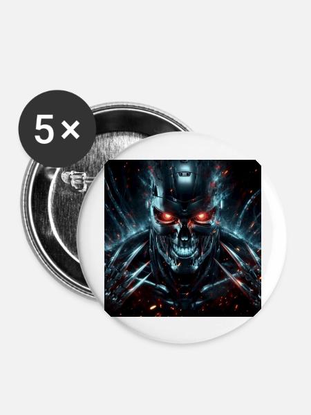 Cyborg Hyperrealismus mit Krallen - Buttons groß 56 mm (5er Pack) - Weiß